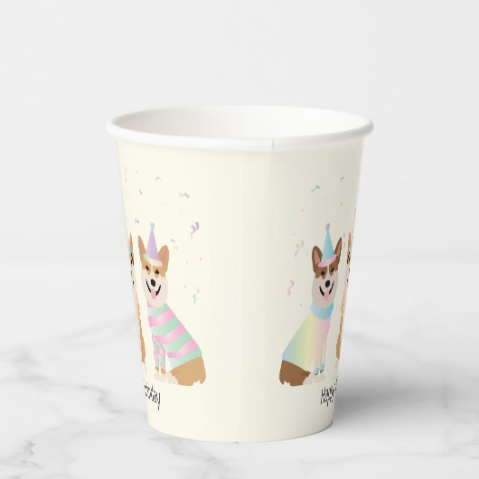 Gobelets En Papier Joyeux Anniversaire Pembroke Welsh Corgi Chiens (Droite)