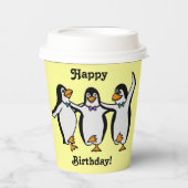 Gobelets En Papier Joyeux anniversaire ! Pingouins dansants amusants (Recto)