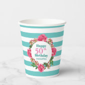 Gobelets En Papier Joyeux Anniversaire Rose Rose Rouge Blanc Pétunia (Recto)