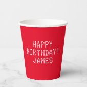 Gobelets En Papier Joyeux Anniversaire rouge blanc nom personnalisé m (Recto)