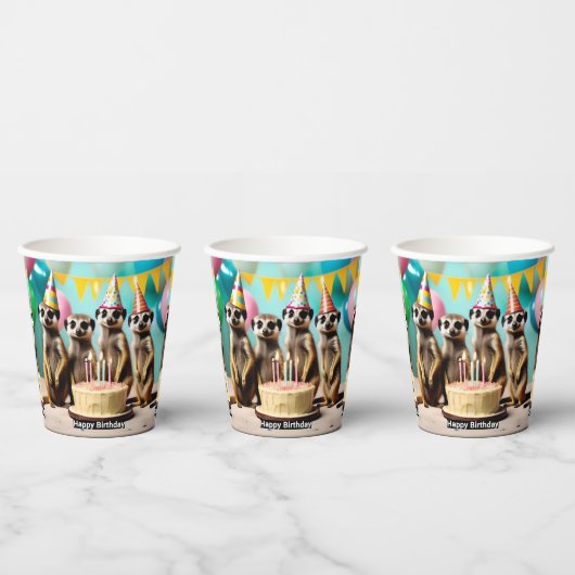 Gobelets En Papier Joyeux anniversaire suricate, (Multi)