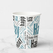 Gobelets En Papier Joyeux anniversaire typographique Turquoise et noi (Droite)