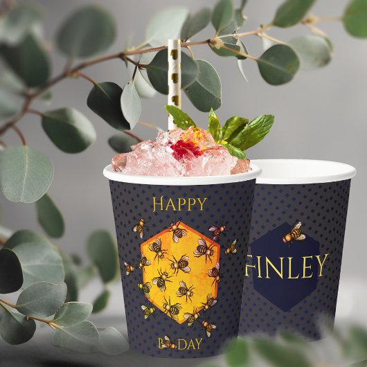Gobelets En Papier Joyeux B Jour Miel Abeilles Noir Jaune Funny Anniv