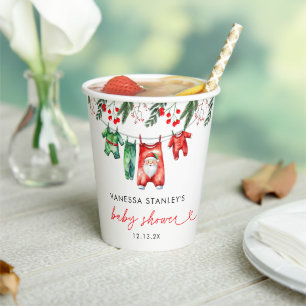 Gobelets En Papier Joyeux Baby shower de Noël Floral Père Noël