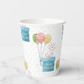 Gobelets En Papier Joyeux Ballons d'anniversaire et boîte cadeau (Verso)