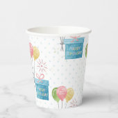 Gobelets En Papier Joyeux Ballons d'anniversaire et boîte cadeau (Gauche)