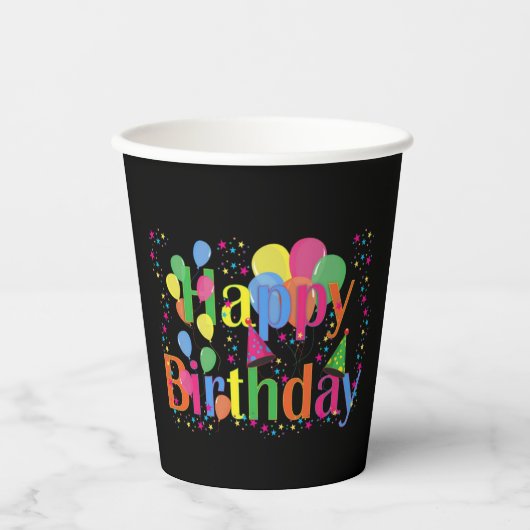 Gobelets En Papier Joyeux Ballons de fête d'anniversaire (Recto)