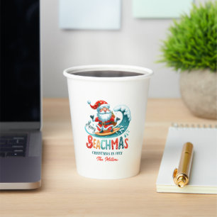 Gobelets En Papier Joyeux Beachmas Père Noël Surfing Retro Design