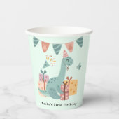 Gobelets En Papier Joyeux Brachiosaurus Dinosaur avec cadeaux d'anniv (Recto)