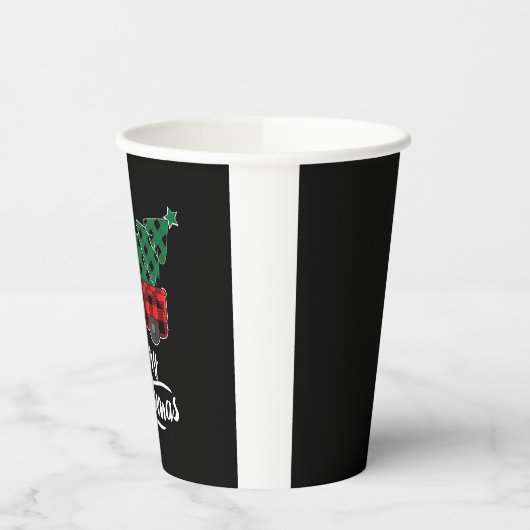 Gobelets En Papier Joyeux Buffalo de Noël Plaid Arbre de Noël Rouge (Gauche)