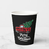 Gobelets En Papier Joyeux Buffalo de Noël Plaid Arbre de Noël Rouge (Recto)