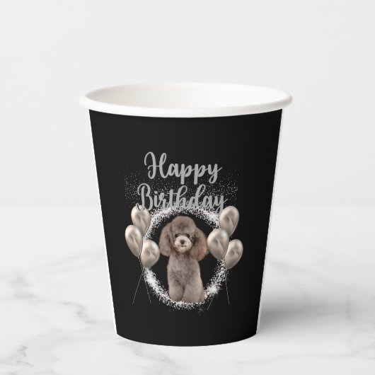 Gobelets En Papier Joyeux caniche d'anniversaire (Recto)