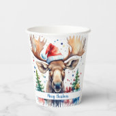 Gobelets En Papier Joyeux Casquette de Noël Moose - (Verso)