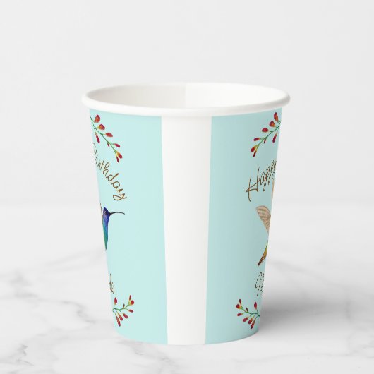 Gobelets En Papier Joyeux colibri d'anniversaire (Gauche)