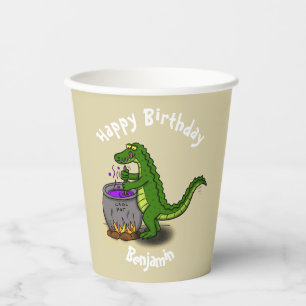 Gobelets En Papier Joyeux dîner de cuisine d'alligator vert caricatur
