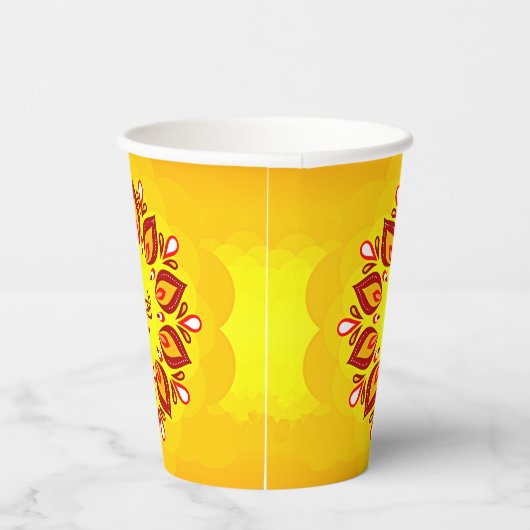 Gobelets En Papier Joyeux Diwali Ajouter année Jaune Rouge (Droite)