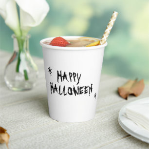 Gobelets En Papier Joyeux Halloween blanc noir typographie effrayante