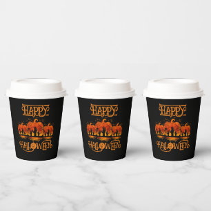 Gobelets En Papier Joyeux Halloween Citrouille Mains Chauves-souris C