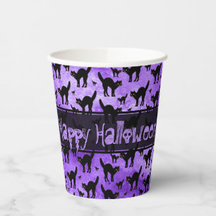 Gobelets En Papier Joyeux Halloween Iconique Chat Noir Silhouette Vio