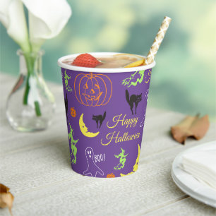Gobelets En Papier Joyeux Halloween Motif Violet