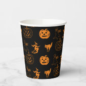 Gobelets En Papier Joyeux Halloween noir orange motif éffrayant (Gauche)