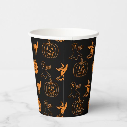 Gobelets En Papier Joyeux Halloween noir orange motif éffrayant (Droite)