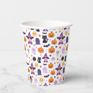 Gobelets En Papier Joyeux Halloween Sorcières Fantômes Chats Chauves-