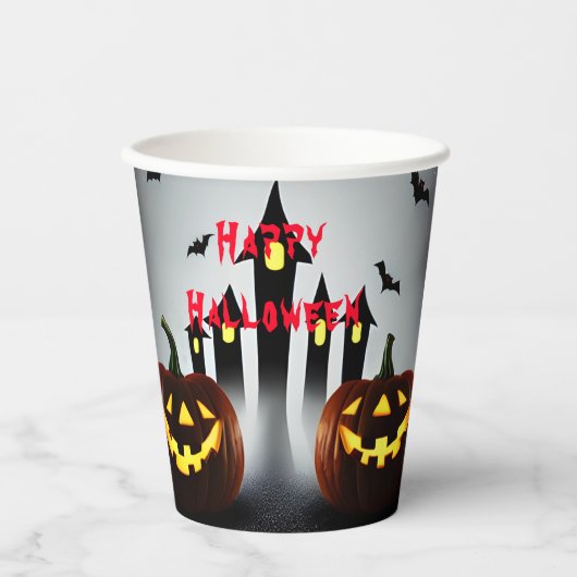 Gobelets En Papier Joyeux Halloween Soyons effrayants Jack 'o Lantern (Recto)