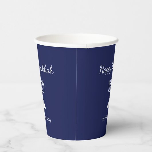 Gobelets En Papier Joyeux Hanoukka Menorah bleu simple (Droite)