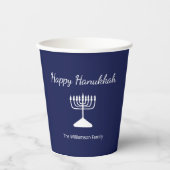 Gobelets En Papier Joyeux Hanoukka Menorah bleu simple (Recto)