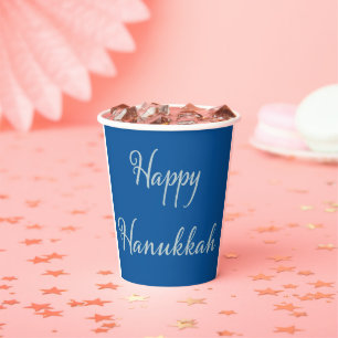 Gobelets En Papier Joyeux Hanukkah Silver Script Tekhelet Bleu