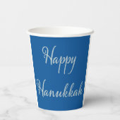 Gobelets En Papier Joyeux Hanukkah Silver Script Tekhelet Bleu (Verso)