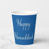 Gobelets En Papier Joyeux Hanukkah Silver Script Tekhelet Bleu (Recto)