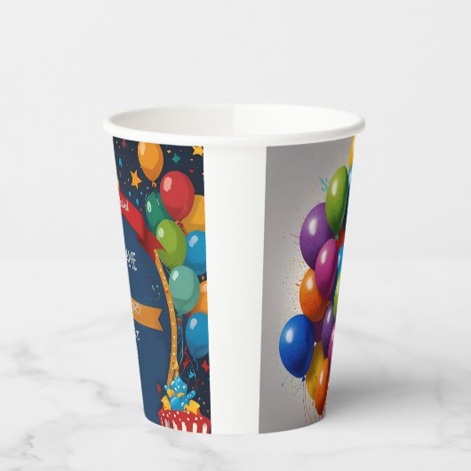 Gobelets En Papier Joyeux Invitation d'anniversaire (Gauche)