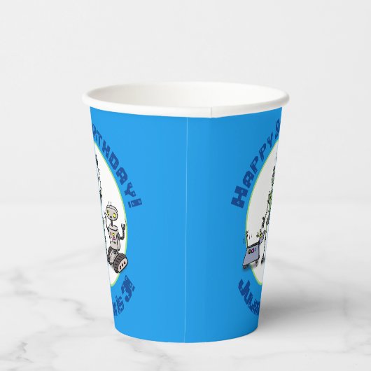 Gobelets En Papier Joyeux joli dessin de trois robots trio (Droite)