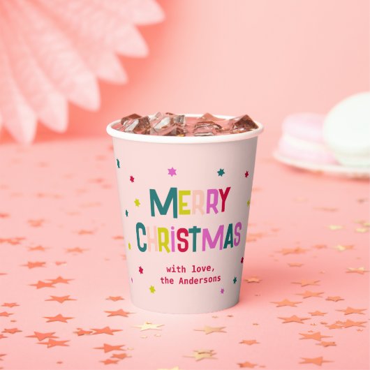 Gobelets En Papier Joyeux Joyeux Joyeux Noël Joyeux rose pâle (Insitu)