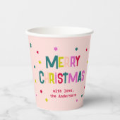 Gobelets En Papier Joyeux Joyeux Joyeux Noël Joyeux rose pâle (Recto)