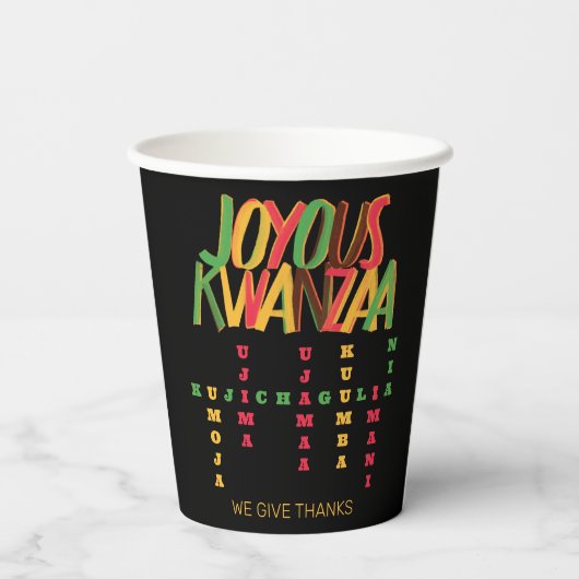 Gobelets En Papier Joyeux KWANZAA Principes mot-clé (Verso)