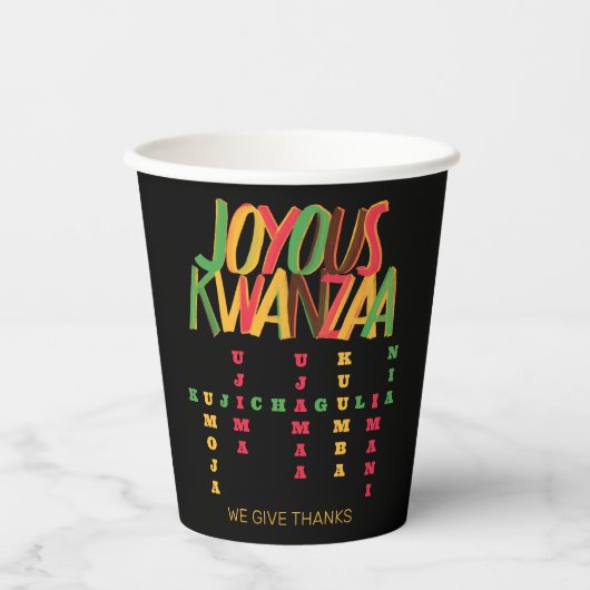 Gobelets En Papier Joyeux KWANZAA Principes mot-clé (Recto)