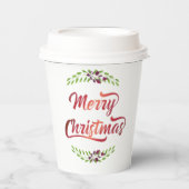 Gobelets En Papier Joyeux lauriers de Noël Red ID293 (Recto)