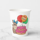 Gobelets En Papier Joyeux Marionnette mignonne avec ballons et gâteau (Recto)