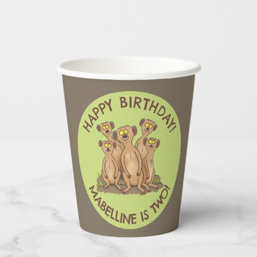 Gobelets En Papier Joyeux meerkats personnalisées dessin d'anniversai (Verso)