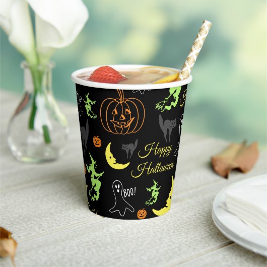 Gobelets En Papier Joyeux modèle Halloween noir (Insitu)
