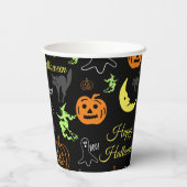 Gobelets En Papier Joyeux modèle Halloween noir (Verso)