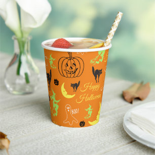 Gobelets En Papier Joyeux modèle Halloween Orange