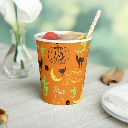 Gobelets En Papier Joyeux modèle Halloween Orange (Insitu)