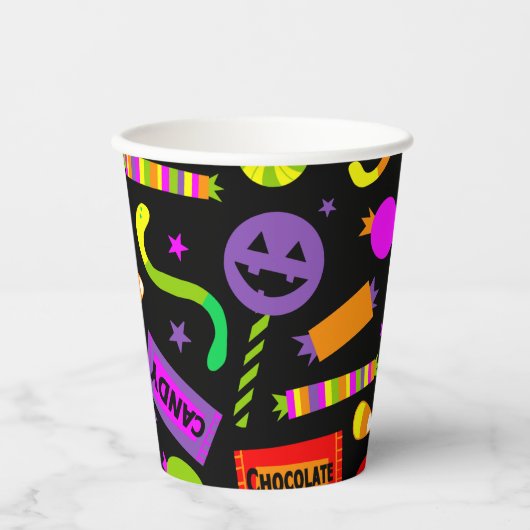 Gobelets En Papier Joyeux Motif de bonbons Halloween (Recto)