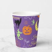 Gobelets En Papier Joyeux Motif d'Halloween violet (Verso)