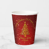 Gobelets En Papier Joyeux Noël 20XX Red Gold Tree étoiles 8oz (Verso)