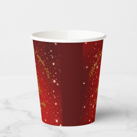 Gobelets En Papier Joyeux Noël 20XX Red Gold Tree étoiles 8oz (Gauche)